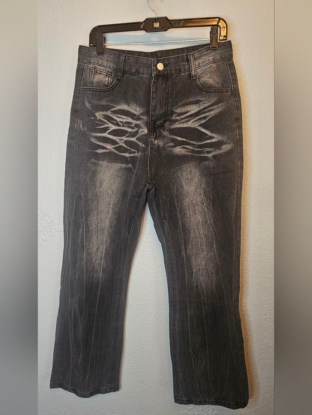 Washed Black Jeans Faded Whisker Detail Y2K Bootcut Flare Denim - Picture 2 of 7